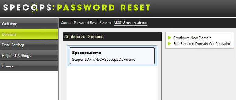 Specops Password Reset Configuration tool The Specops Password Reset Configuration tool is used to control system wide settings for each Specops Password Reset Server.