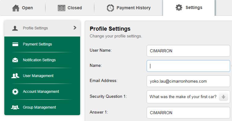 security questions and email address.