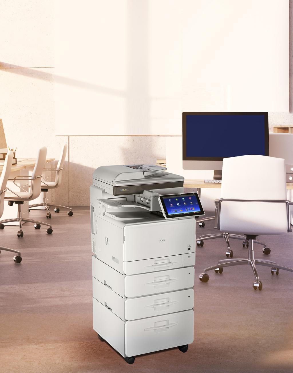 Turn limited space into an advantage Improve your workgroup s productivity and economics by keeping more jobs in-house with the RICOH MP C307/MP C407 color laser multifunction printers (MFPs).