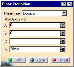 Creating Planes This task shows the various methods for creating planes in the Wireframe Workbench: from its equation through three points through two lines through a point and a line through a