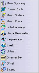 Shape Modification For... Mirror Symmetry Control Points Match Surface Match Curve Fit to Geometry Global Deformation Segmentation Breake Untrim Diassemble Offset Extend See.