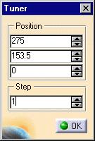 The Tuner dialog box is displayed, letting you key in the exact position of the control point in