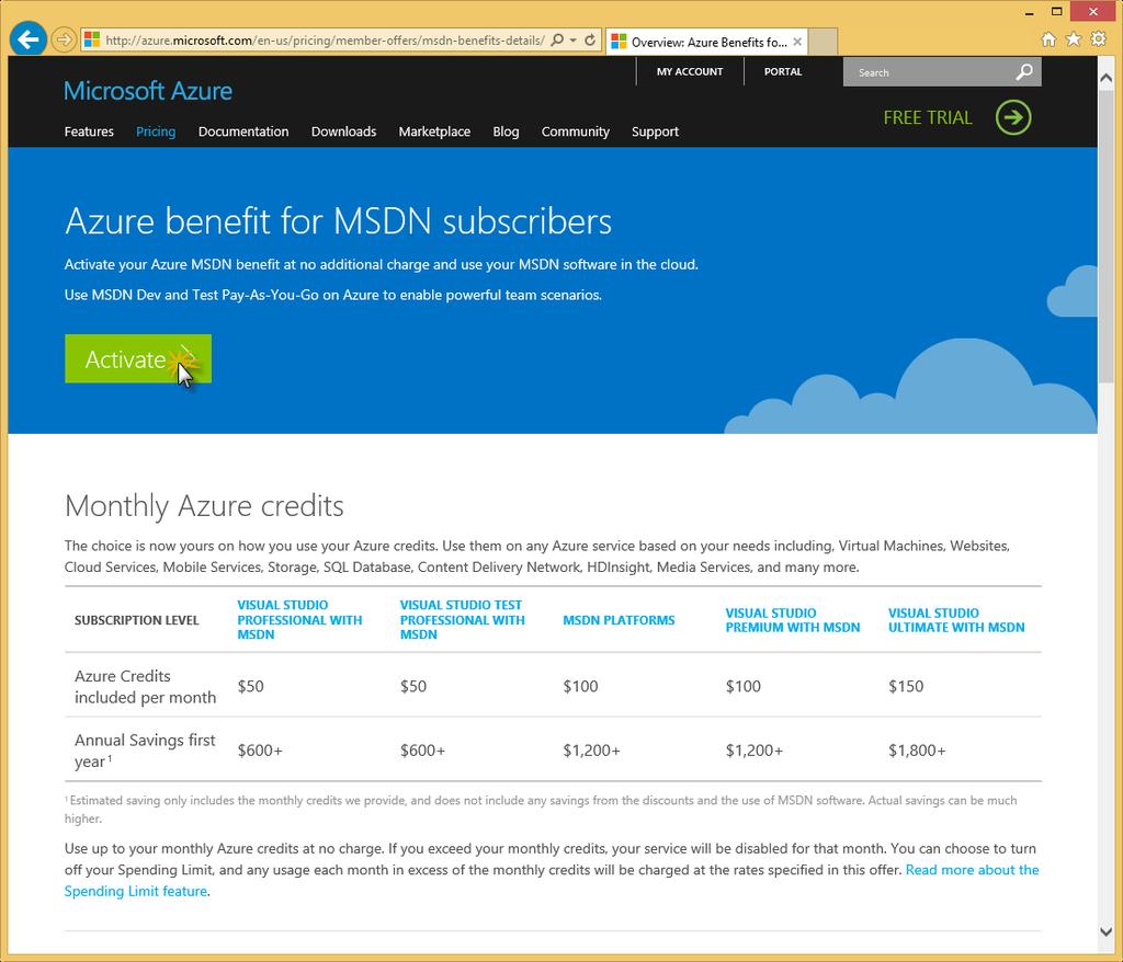 Activate Azure Benefits site 4. You will need to enter your Microsoft account credentials to verify the subscription and complete the activation steps.
