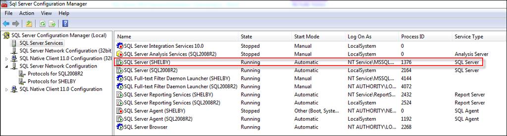 Finally, right-click the SQL Server (SHELBY) service and restart it to apply the changes. SQL Server Agent is listed in the Services list but not installed on Express Editions of SQL Server.