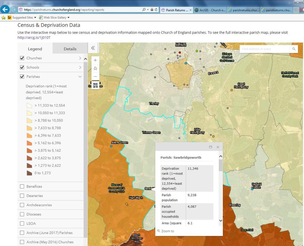 6.3 Census & Deprivation Data Upon entry of the Reports section of the system, you are given immediate access to use of an interactive map to see census and deprivation information mapped onto Church