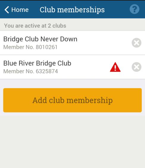 Bridgemate App Information for players Page 7 Deleting or modifying your club registration Should you need to modify or delete a membership registration, you can do so from the membership page.