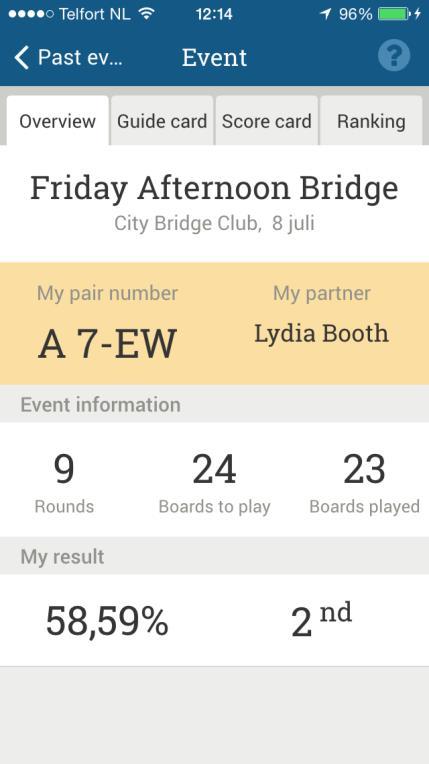Bridgemate App Information for players Page 8 The blue button gives access to previous games that you have played. The yellow button indicates a current game in which you are participating.