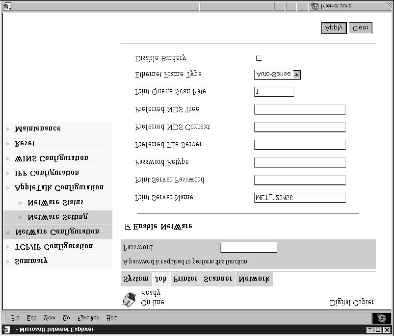 8.3 NetWare Configuration 8Network Tab Sub-menus appear when you click the NetWare Configuration menu on the Network tab.