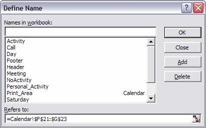 ACT! Calendar to Excel 11 How to delete a section Go to the Excel Insert menu, and then choose Name > Define. In the Define Name window, select the section you want to delete and click Delete.