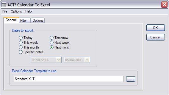 ACT! Calendar to Excel 3 Purpose of the add-on ACT! Calendar to Excel is an add-on that allows you to export your calendar to Excel, i.e. create an activity report sorted by date with the ability to include any contact, company or activity field as well as with the great formatting possibilities that Excel offers.
