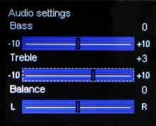 9. AUDIO SETTINGS This submenu allows for changing the PX249 output audio parameters. The user can modify the Bass, Treble and Balance settings.