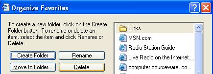This will display a dialog box. Click on the CREATE IN button. Select the folder in which you wish to add the favourite, such as THE GOOD STUFF. Click on the OK button. IC1.3.