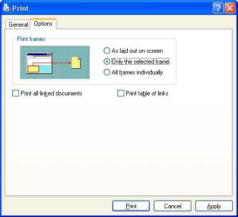 PAGE 31 - ECDL MODULE 7 (OFFICE 2003) - WORKBOOK Click within the frame to the right. Open the Print dialog box, and select the Options tab.
