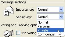 PAGE 50 - ECDL MODULE 7 (OFFICE 2003) - WORKBOOK To set message sensitivity To set the sensitivity of the message, click the down arrow to the right of the SENSITIVITY box and select from the menu