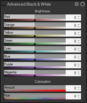 Colorization: Adds color back into the image based upon the color you select with the Hue slider.