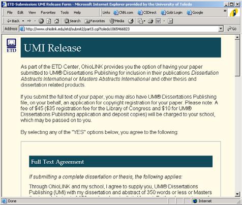 UMI -- Dissertations For dissertations, you have three options. (Students will typically choose options one or two). 1.