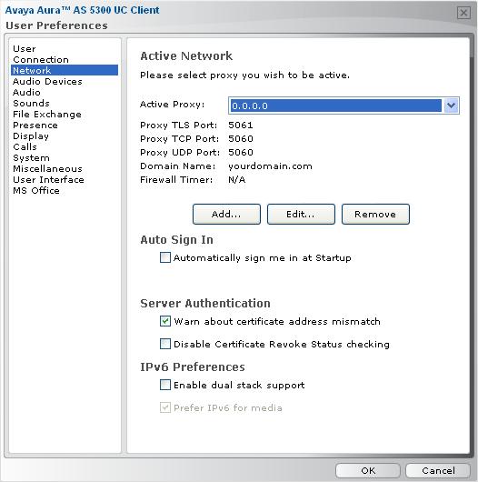 Configuring your preferences Figure 8: Define Network Settings Specify the active proxy Use this procedure to specify the active proxy. 1.