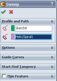 L. Sweep Helix. Step 1. Click Plane1 in the Feature Manager and click Hide on the Content menu, Fig. 47. Circle Helix Step 2.