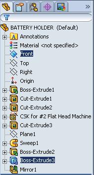 To Ctrl click, hold down the Ctrl key, click Front (plane) and Boss Extrude2. Step 3.