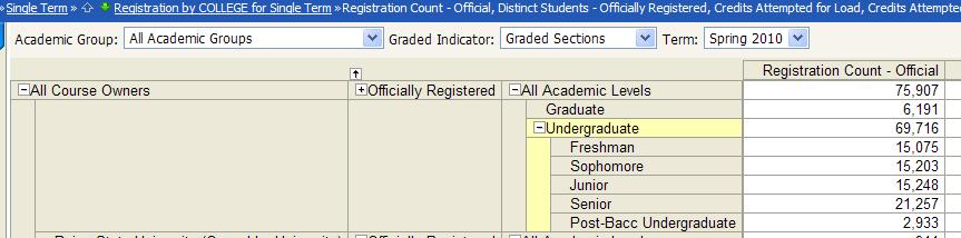 Note that the report shows the Default value for the Academic Level hierarchy, which is All Academic Levels.