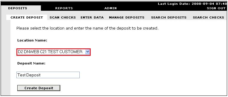 *If you are configured for Deposit Control Totals your CREATE DEPOSIT screen will appear as below. Specify them first, and then click CREATE DEPOSIT. What are Deposit Control totals?