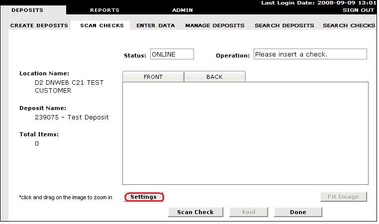 Example Scanner Settings Menu: When selected, you will see options based on the scanner you are using. For example, several scanners offer Auto Scan and Double Feed Detection features.