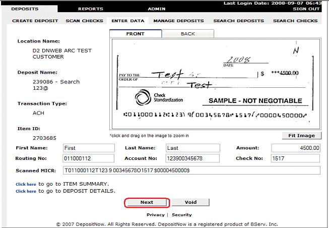 3. Verify the information present in the Check Details fields against the check image for accuracy, including the