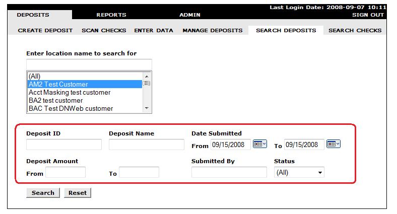 Using the Search Features in Remote Deposit Remote Deposit uses a handy set of features designed to give you easy access to successfully completed deposits.