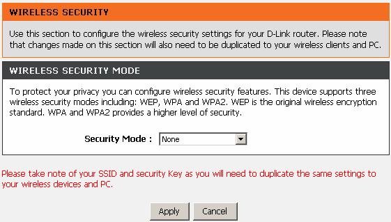 Wireless Security In the Wireless Settings page, click Wireless Security. The page shown in the right figure appears.