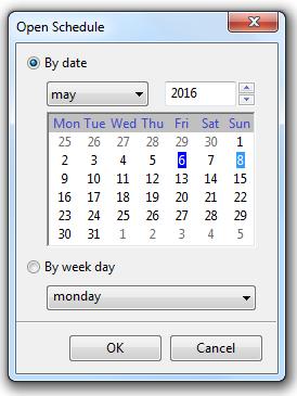 There, you can select if you want to open a schedule for a specific date, by checking the By date option, or a generic one for a specific weekday, by checking the By weekday option.