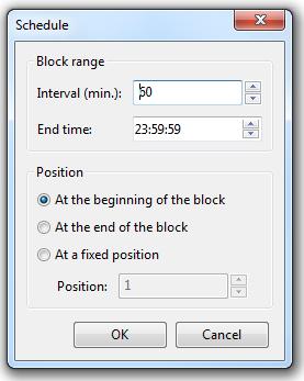 For example, if an audio in a block at 13:00:00 is scheduled with a 120 minutes interval until 19:00:00, it will be inserted in the blocks at 15:00:00, 17:00:00 and 19:00:00.
