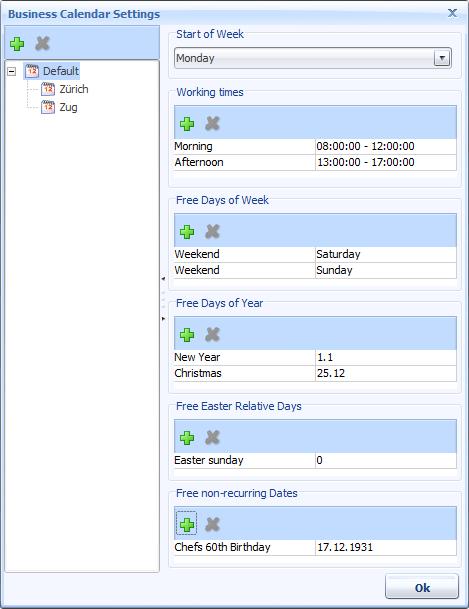 Administration Every application has at least one business calendar. The business calendars can be configured using the Configure Calendar Settings Button on the Application Configuration screen.