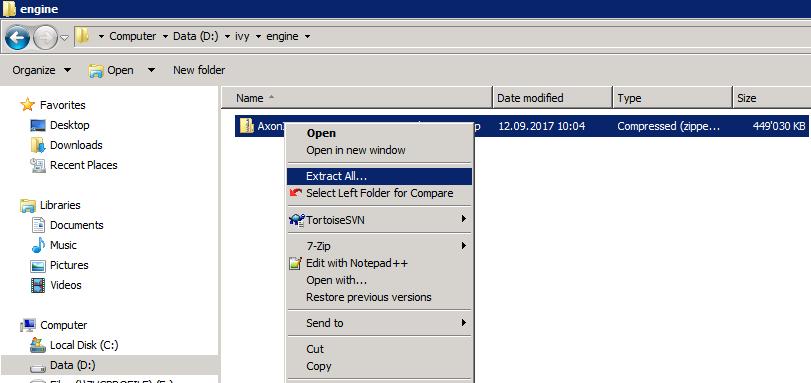 Getting Started Right click the AxonIvyEngine*.zip file and press Extract All... from the context menu. On the appearing dialog press the Extract button. After the AxonIvyEngine*.
