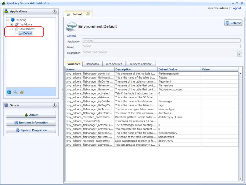 Administration REST Client Configurations Business Calendar Configurations Configuration of environments Environment configurations can be changed by double-click on the environment entry in the list.