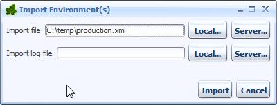 Administration Export/Import Environment(s) One or multiple environments can be exported into or be imported from a XML file.