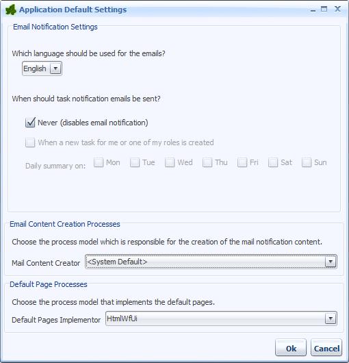 Administration Figure 6.4. Application Default Settings Email Notification Settings This section contains the default settings for notification emails.