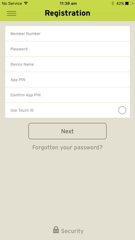 Page 10 5. Registering a four digit security App PIN.