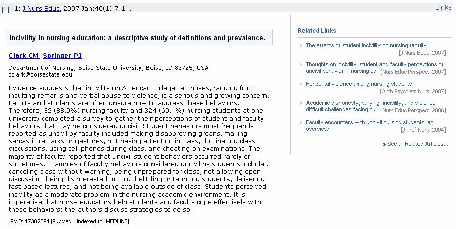 Below you will see the abstract of article number three. The authors report on cases of incivility not only among students but also among the faculty.