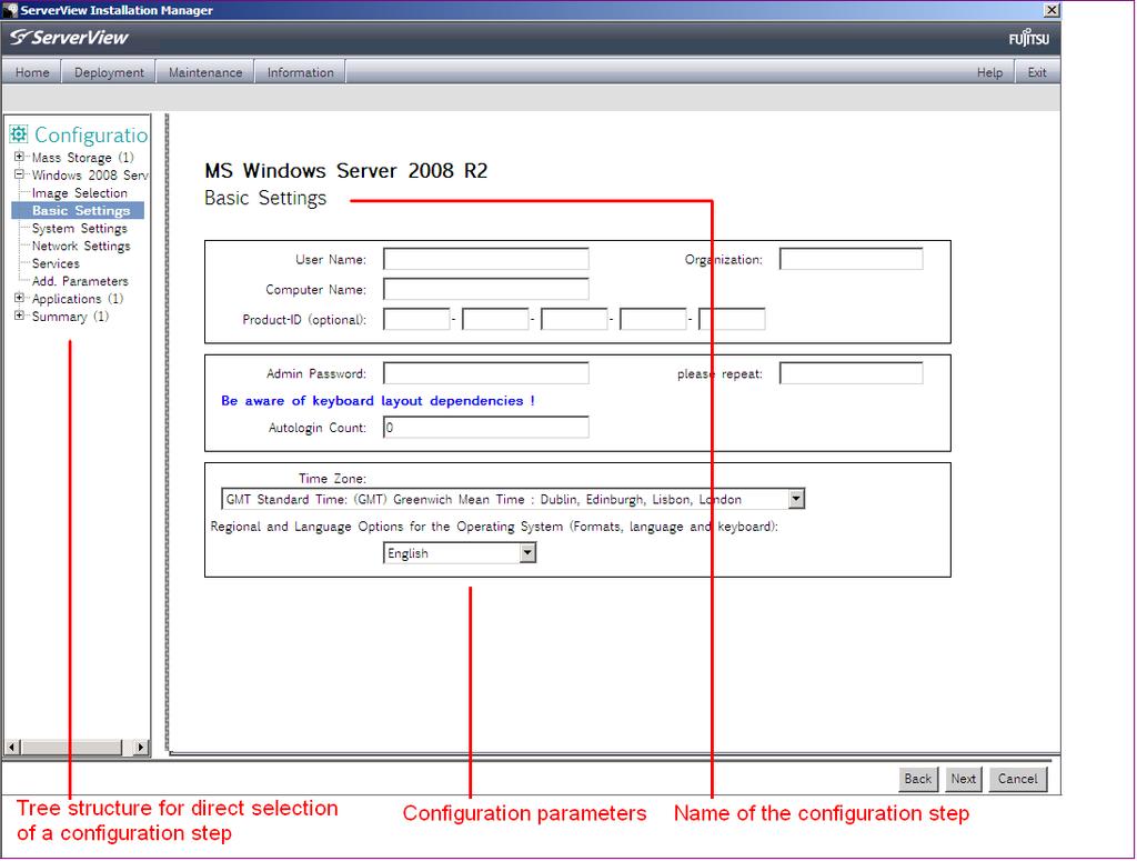 6.2 Installing Windows (typical) Figure 44: User interface for configuring the unattended installation Next Click Next to go to the next configuration step.