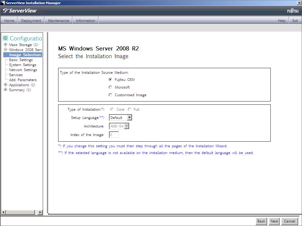 6.3 Installing Windows (customized) Figure 50: Installing Windows (customized): Specifying the installation medium Type of the Installation Source Medium Defines the provider of the installation