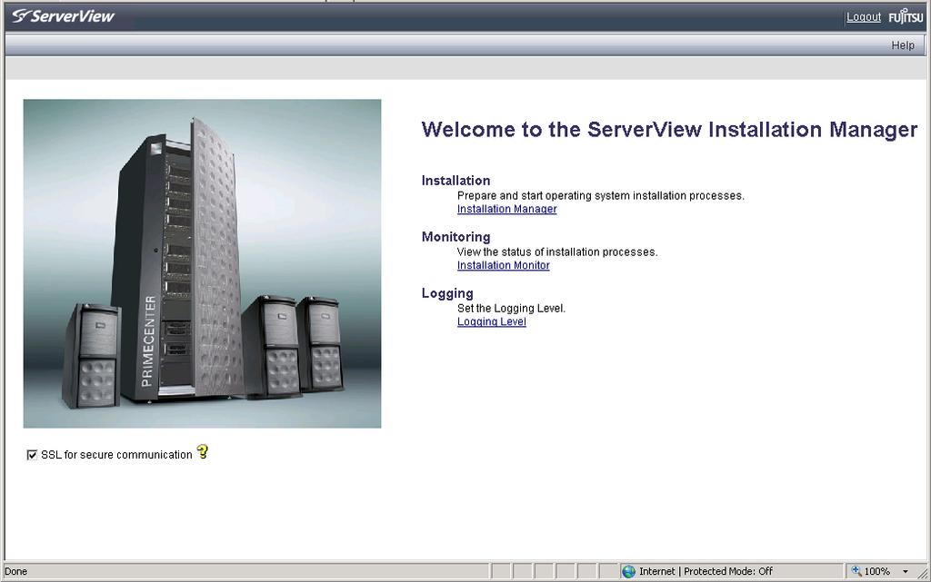 4.5 Starting Installation Manager on the deployment server Figure 31: Installation Manager welcome page You can select which Installation Management function you want to use in this welcome