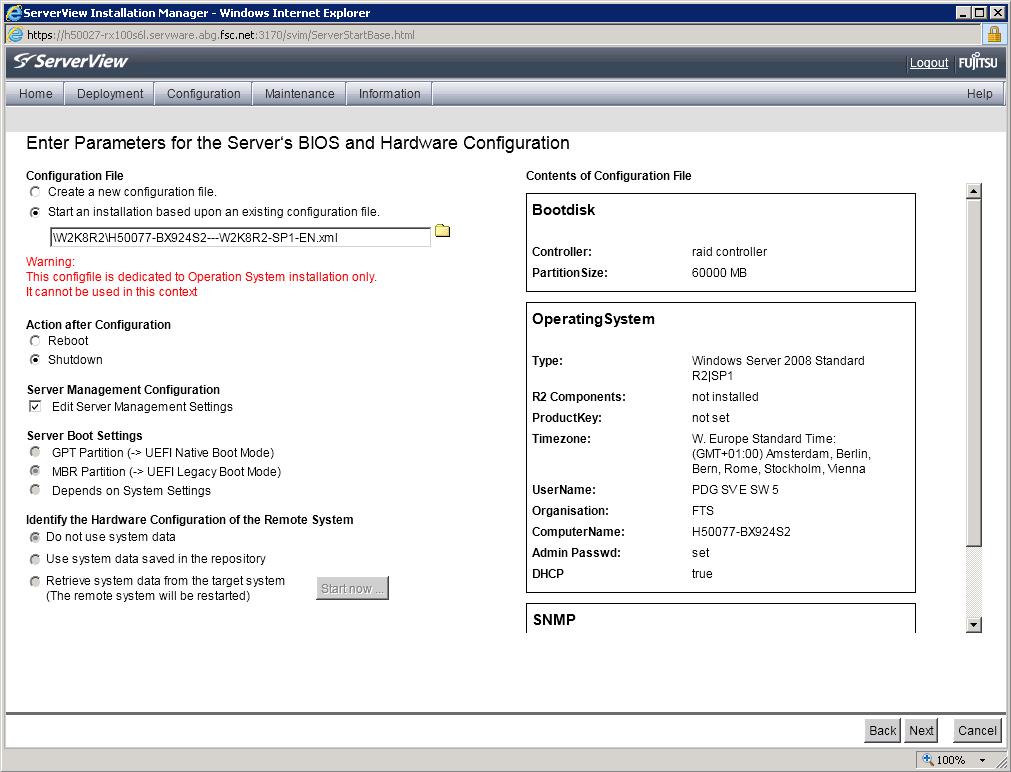 4.6 Starting remote deployment / remote system configuration 4.6.3 Enter Parameters for the Server's BIOS and Hardware Configuration In this dialog box, you enter the parameters for configuring the BIOS and RAID controllers of the target system.