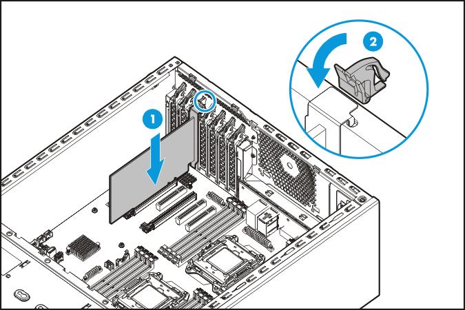 If removed, install the PCI air baffle ("PCI air baffle option" on page 53). 16. Install the access panel (on page 20). 17. Return the server to an upright position. 18.