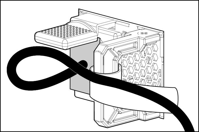 a. Unwrap the hook-and-loop strap from the power input module handle. CAUTION: Avoid tight bend radii to prevent damaging the internal wires of a power cord or a server cable.