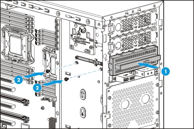 11. Connect the cable to the rear of the drive, and then route the cable through the clip on the drive cage. 12.
