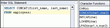 To see a brief description of a SQL function in a tool tip, place the cursor over the function name.