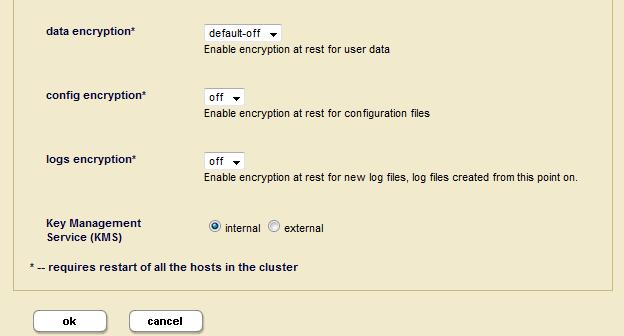 Clusters 5.3.2 Cluster Encryption Options The Key Management Service (KMS) manages a keystore that stores the encryption keys used to encrypt data in a secure location.