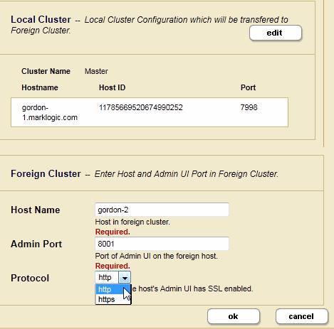 Clusters 6. In the Foreign Cluster portion of the Local Cluster Configuration page, enter the Host Name for any host in the foreign cluster to be coupled.