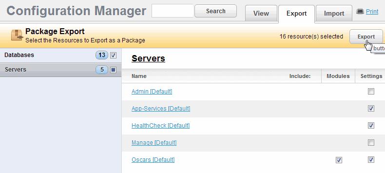 Using the Configuration Manager 3. If an App Server makes use of a modules database, an additional check box appears in the Modules column.
