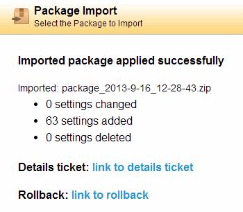 operation is successful, a summary count of the imported settings is displayed. The import operation generated a ticket that provides the details of the imported resources.